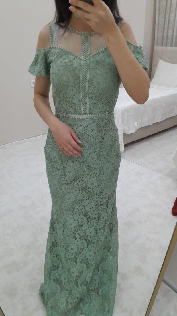 Dantel Detaylı Straplez Uzun Abiye Elbise - Görsel 4