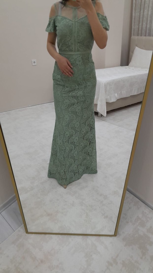 Dantel Detaylı Straplez Uzun Abiye Elbise - Görsel 3