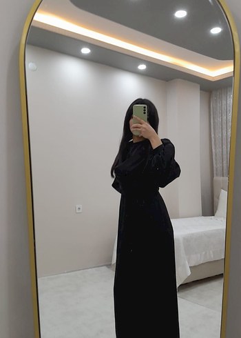 Siyah Uzun Kollu Midi Elbise - Görsel 2