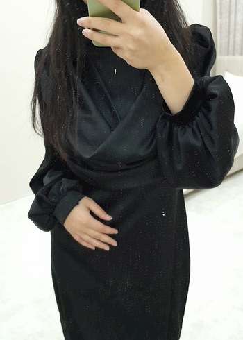 Siyah Uzun Kollu Midi Elbise - Görsel 3