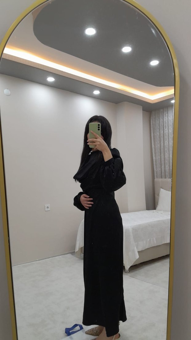 Siyah Uzun Kollu Midi Elbise - Görsel 5