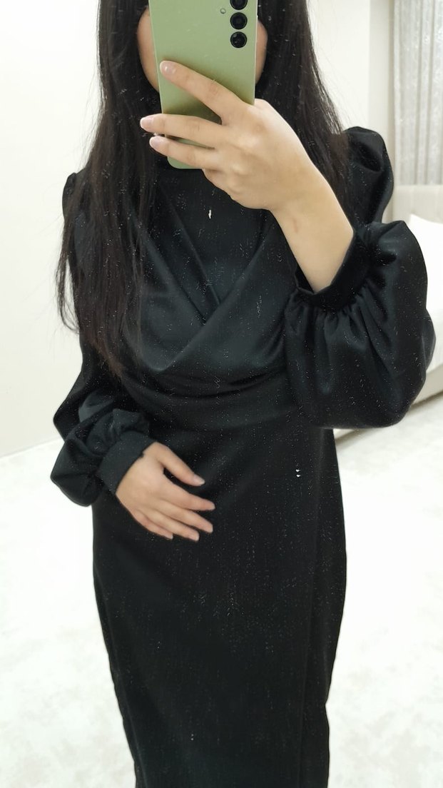 Siyah Uzun Kollu Midi Elbise - Görsel 3