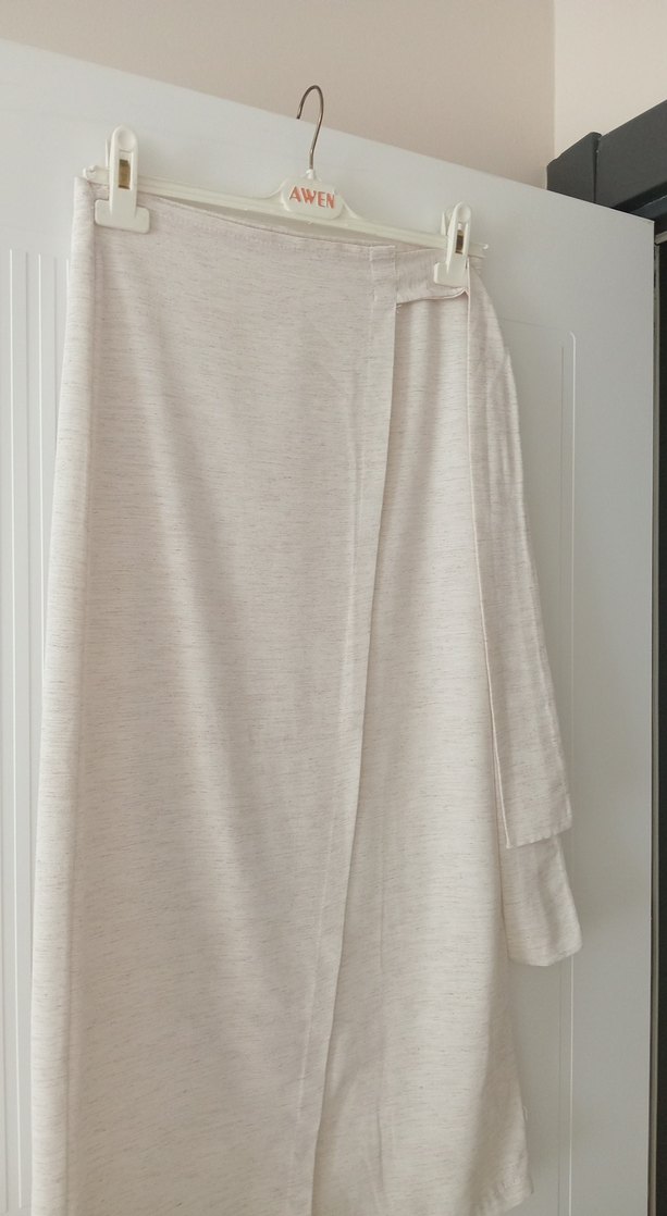 bej keten bağlamalı etek - Görsel 2