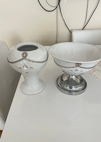 Beyaz Taşlı Seramik ikiliVazo - Görsel 2