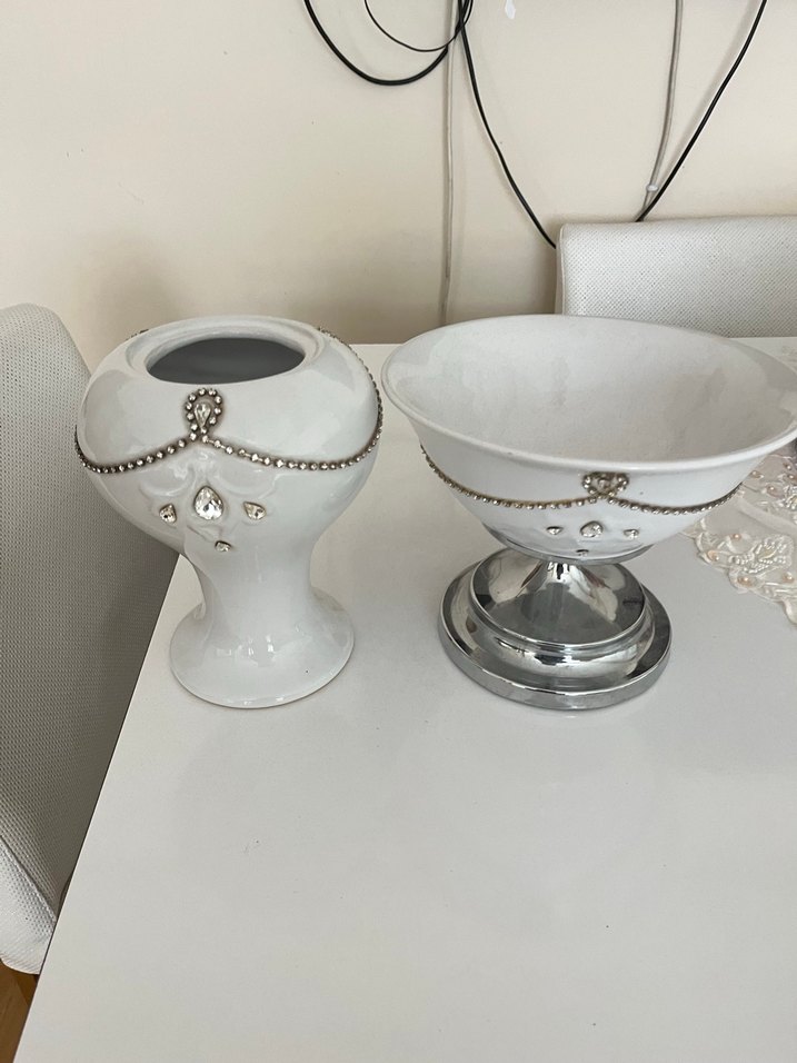 Beyaz Taşlı Seramik ikiliVazo - Görsel 2