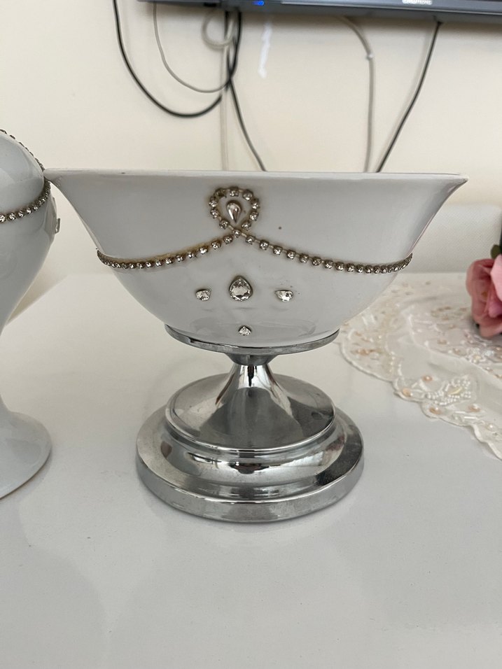 Beyaz Taşlı Seramik ikiliVazo - Görsel 4