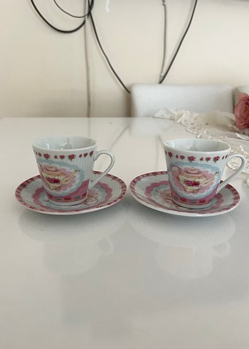 Pembe Pastel Desenli 2'li Kahve Fincan Takımı - Görsel 2