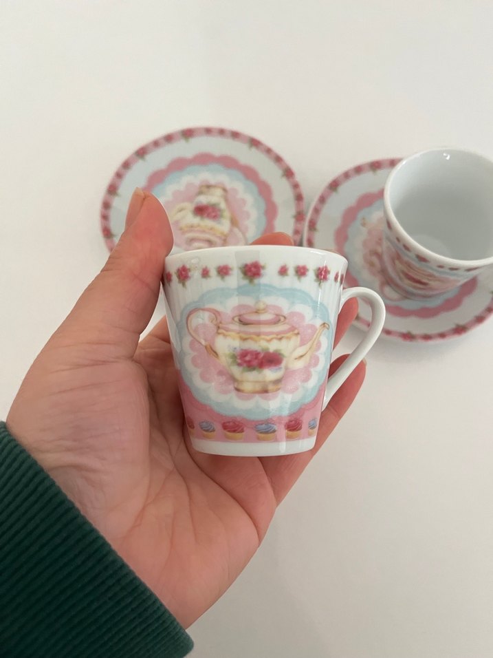 Pembe Pastel Desenli 2'li Kahve Fincan Takımı - Görsel 3