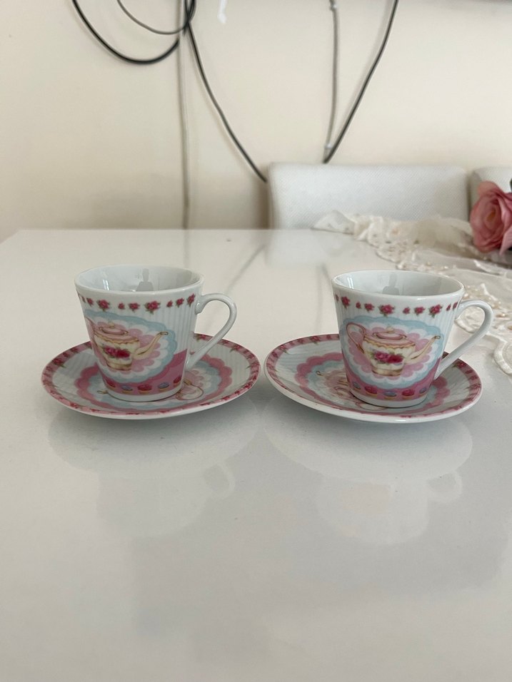 Pembe Pastel Desenli 2'li Kahve Fincan Takımı - Görsel 2