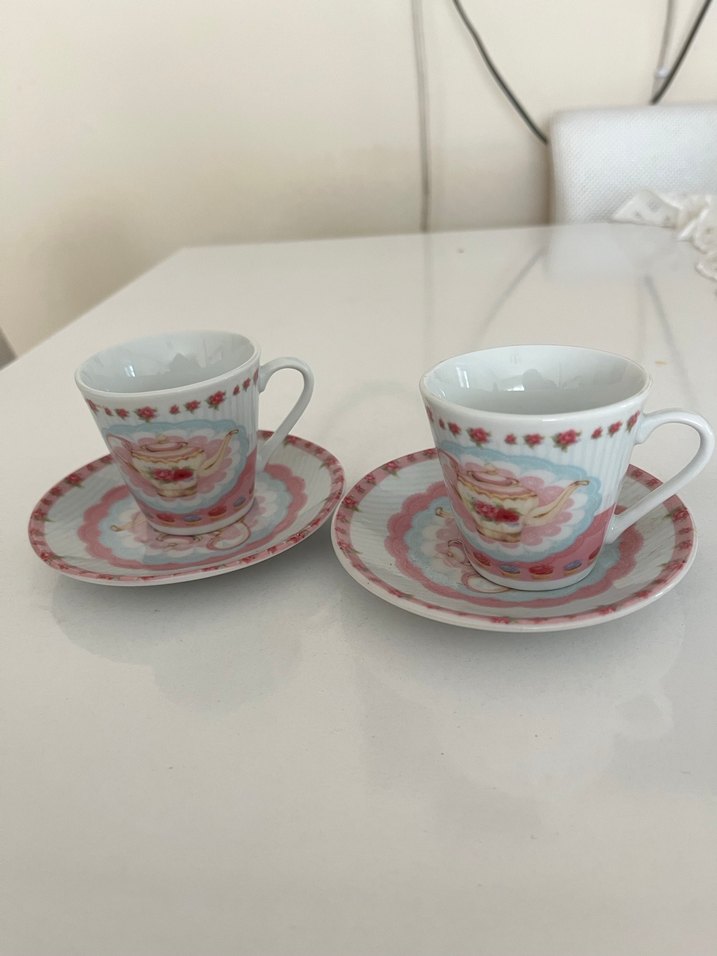 Pembe Pastel Desenli 2'li Kahve Fincan Takımı - Görsel 5