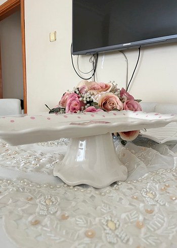 Pembe Puantiyeli Baskılı sunum tabağı - Görsel 2