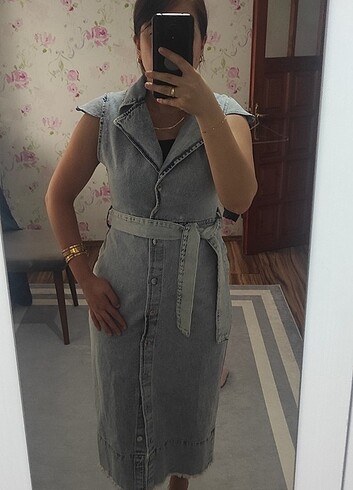 Denim midi elbise 