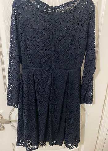 Uzun Kollu Siyah Dantelli Midi Elbise - Görsel 3