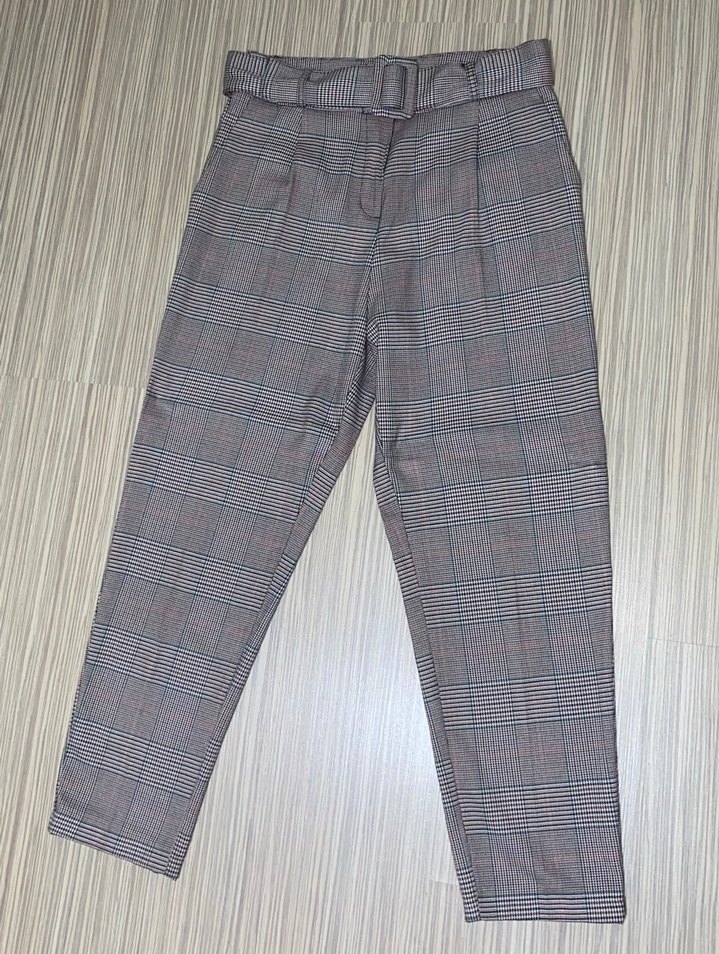 Tokalı Kahverengi Gri çizgili Kumaş Pantolon - Görsel 3