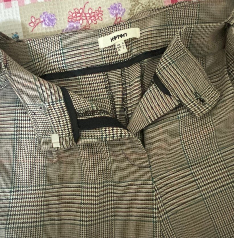 Tokalı Kahverengi Gri çizgili Kumaş Pantolon - Görsel 2