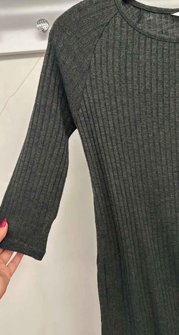 Gri Kadın Triko Uzun Elbise - Görsel 3