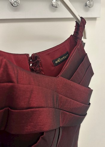 Bordo Drapeli Kısa Abiye Elbise - Görsel 4