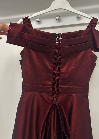 Bordo Drapeli Kısa Abiye Elbise - Görsel 3