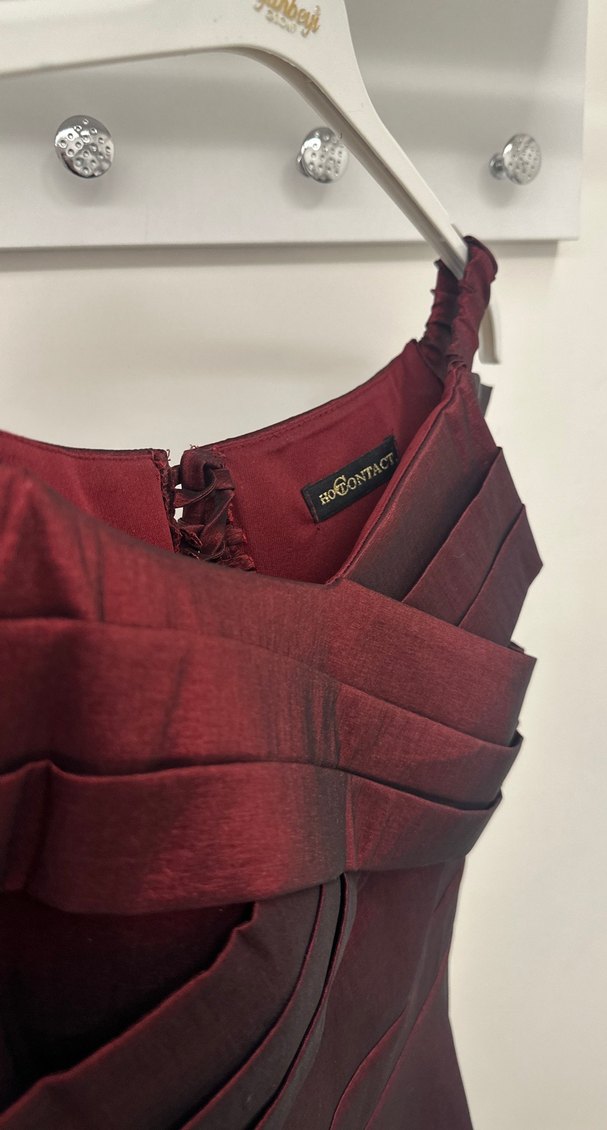 Bordo Drapeli Kısa Abiye Elbise - Görsel 4