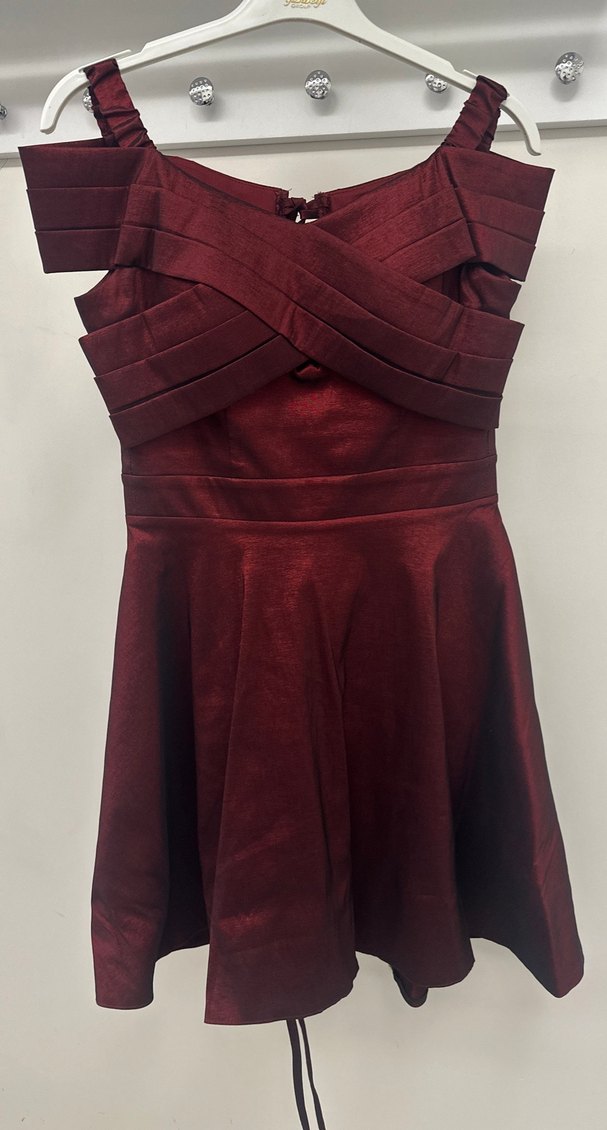 Bordo Drapeli Kısa Abiye Elbise - Görsel 2