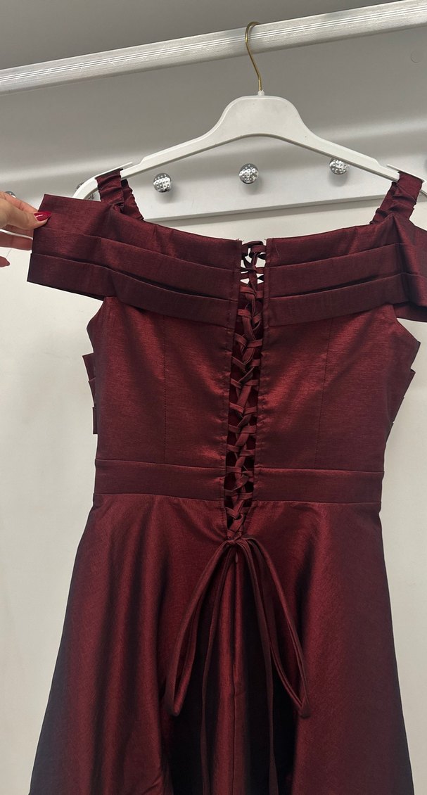 Bordo Drapeli Kısa Abiye Elbise - Görsel 3