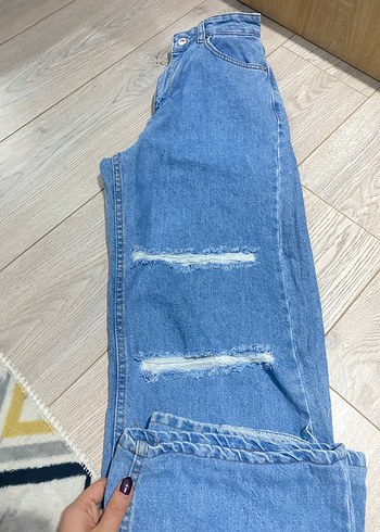 Gri Renk Midi Boy Yırtmaçlı Kadın Kot Pantolon - Görsel 2