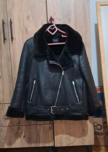 Defacto Kürklü Siyah Deri Biker Ceket
