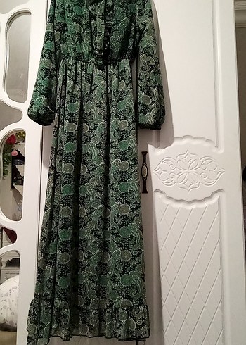 Yeşil Bohem Şifon Uzun Elbise - Görsel 3