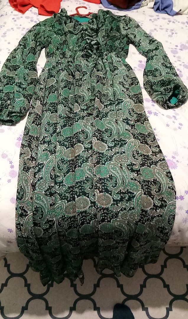 Yeşil Bohem Şifon Uzun Elbise - Görsel 2