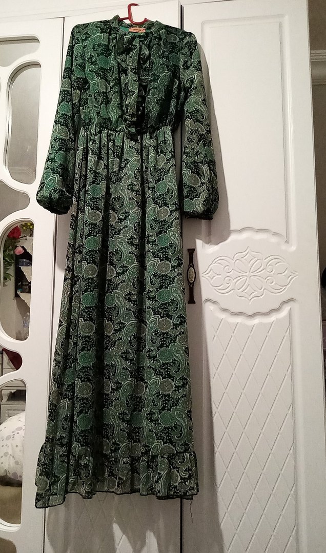 Yeşil Bohem Şifon Uzun Elbise - Görsel 3