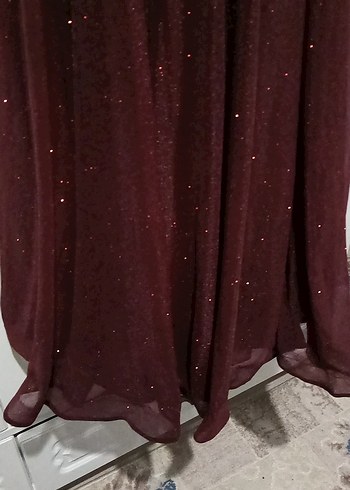 Bordo Uzun Kollu Kadın Abiye Elbise - Görsel 4