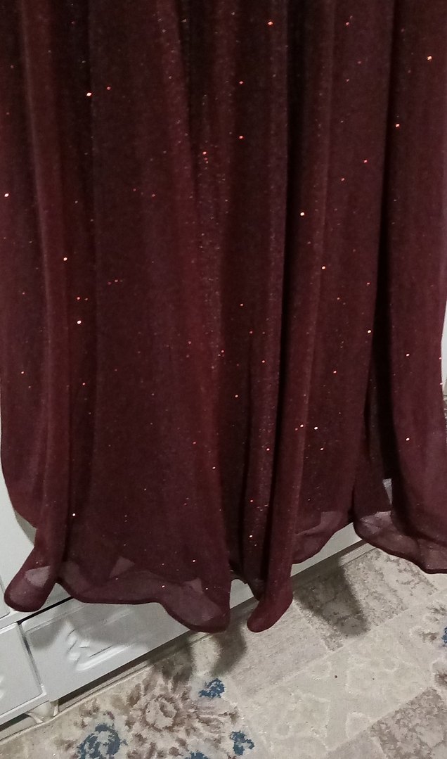 Bordo Uzun Kollu Kadın Abiye Elbise - Görsel 4