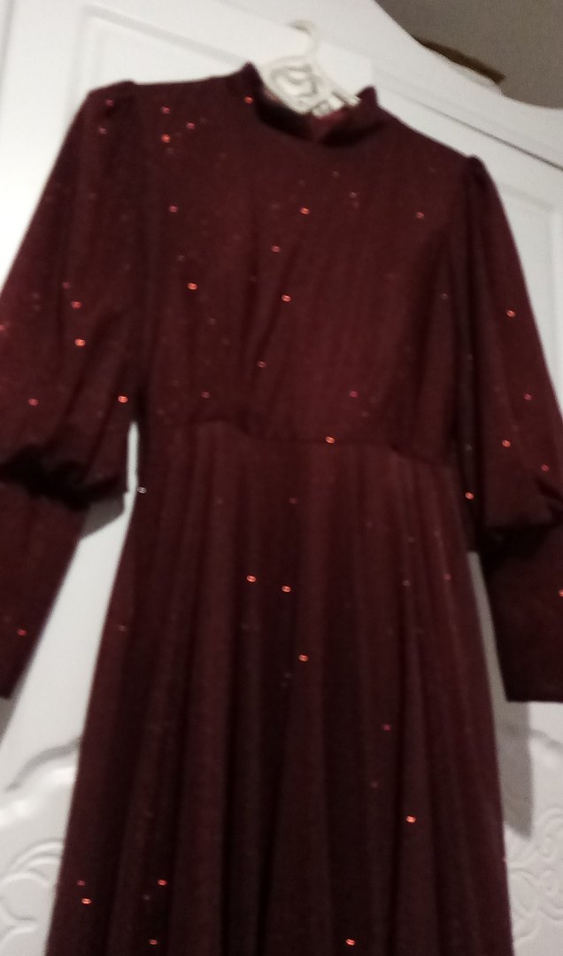 Bordo Uzun Kollu Kadın Abiye Elbise - Görsel 3