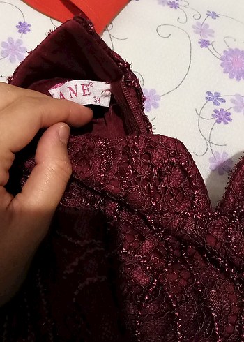 Bordo Dantel Uzun Kollu Kadın Abiye Elbise - Görsel 3