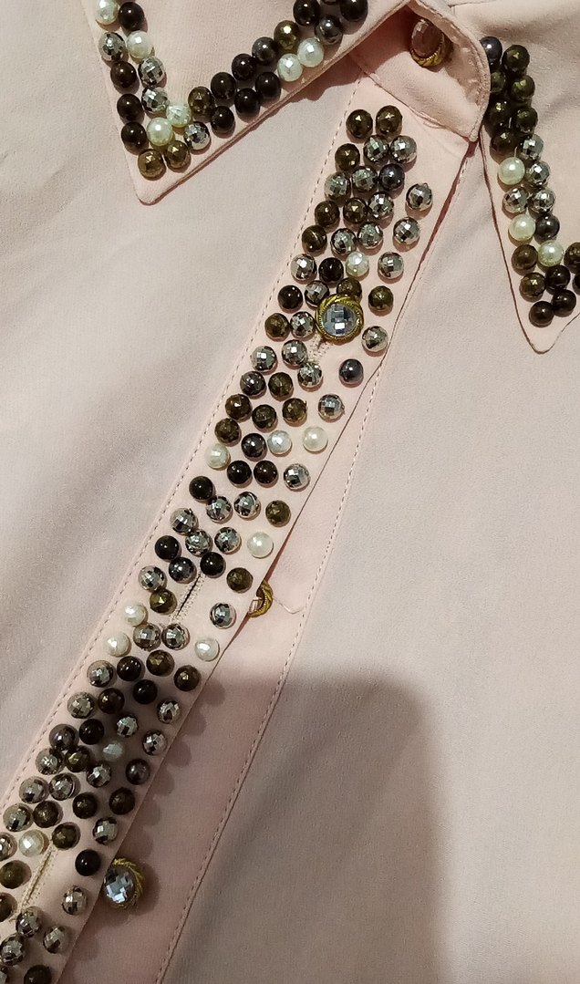 Toz Pembe Çakma Boncuklu Kadın Gömlek - Görsel 2