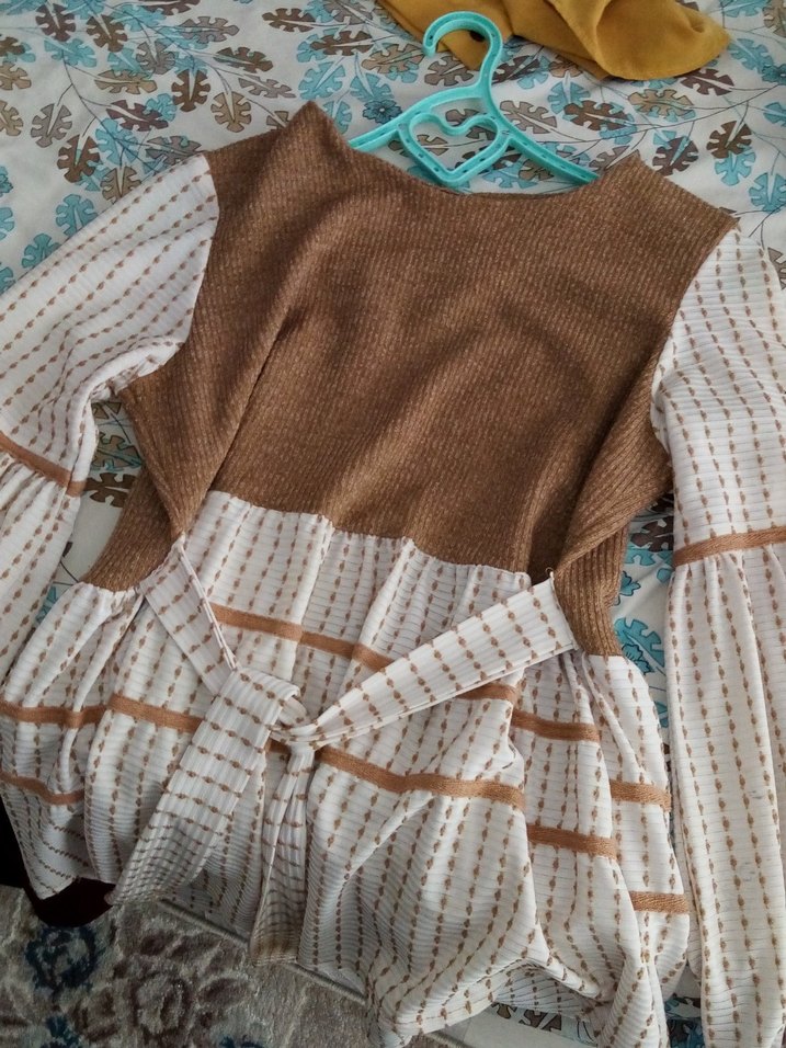 Bej Örgü Detaylı Uzun Kollu Bohem Bluz - Görsel 3