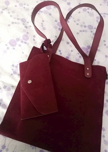 Bordo Süet Kadın Çanta Seti - Görsel 2