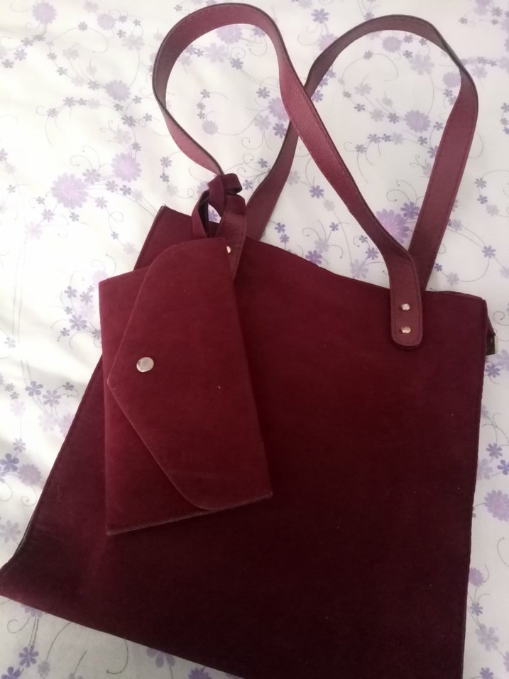 Bordo Süet Kadın Çanta Seti - Görsel 2