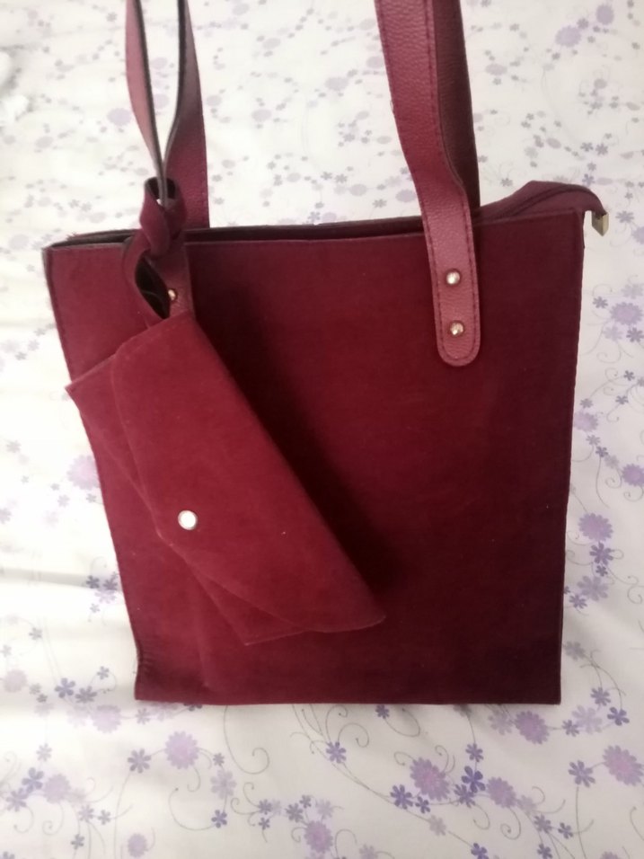 Bordo Süet Kadın Çanta Seti - Görsel 3