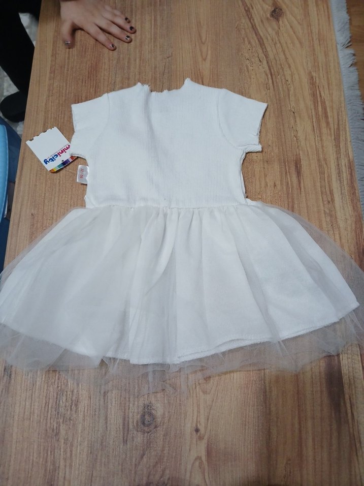 Kız Çocuk Beyaz Kiraz Nakışlı Elbise - Görsel 3