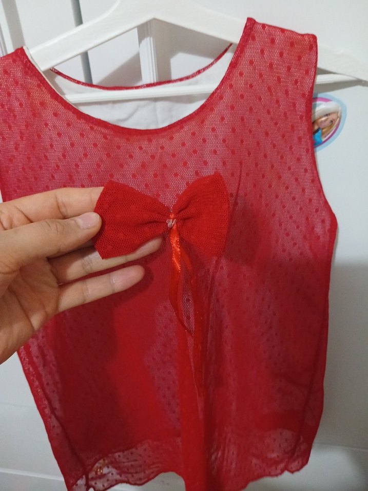 Kız Çocuk Kırmızı Dantel Detaylı elbise - Görsel 2