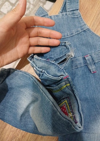 Nakışlı Mavi kız Çocuk Kot Salopet - Görsel 3