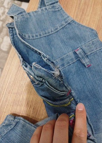 Nakışlı Mavi kız Çocuk Kot Salopet - Görsel 4