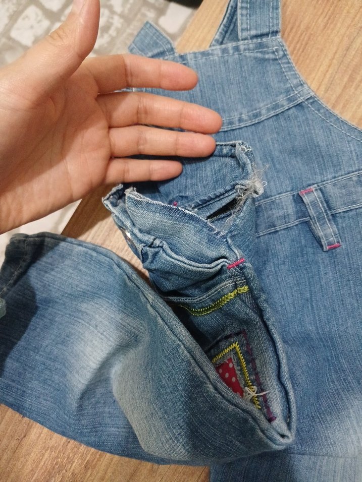 Nakışlı Mavi kız Çocuk Kot Salopet - Görsel 3