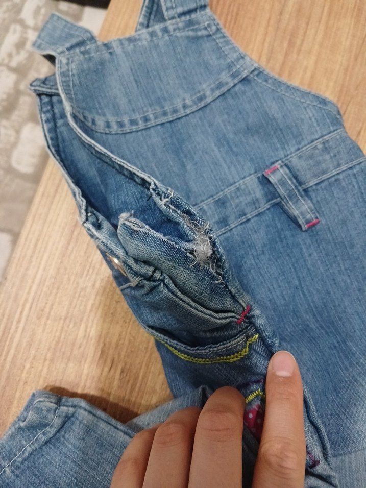 Nakışlı Mavi kız Çocuk Kot Salopet - Görsel 4