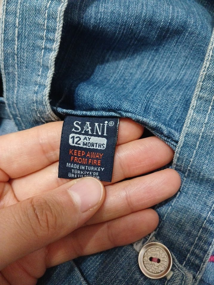 Nakışlı Mavi kız Çocuk Kot Salopet - Görsel 5