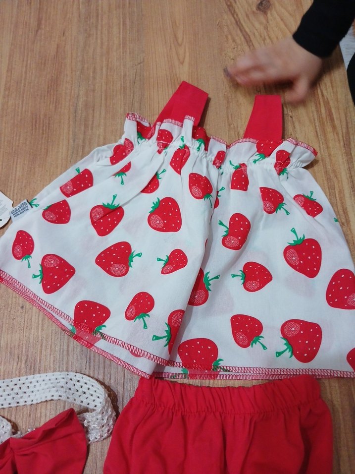 Kız Bebek Çilek Desenli Fiyonklu Takım - Görsel 5