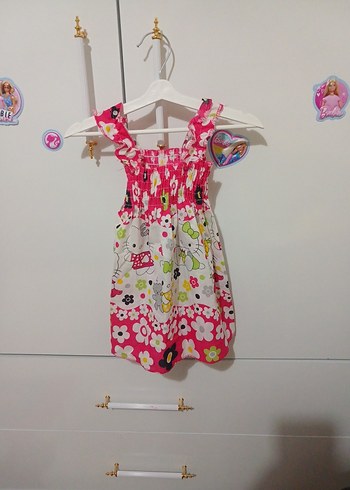 Pembe Renkli Kız Çocuk Desenli Elbise - Görsel 2