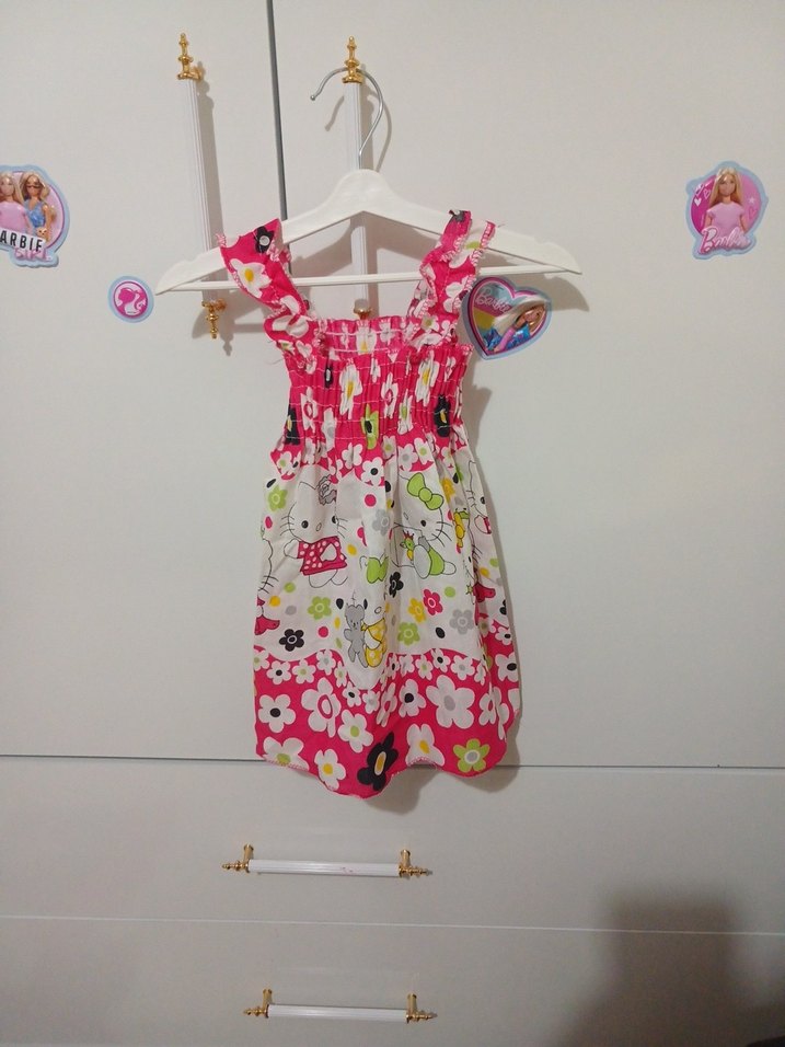 Pembe Renkli Kız Çocuk Desenli Elbise - Görsel 2