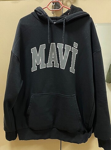 Mavi orijinal sweatshirt kapşunlu